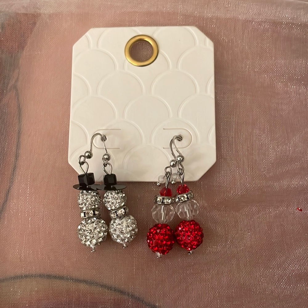 Snowman and Santa jeweled earrings